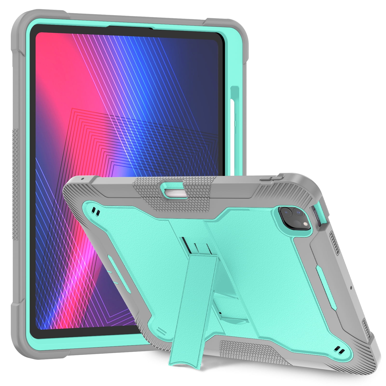 Allytechgroup Rugged Shockproof Case for Apple iPad Pro 11 M4 2024, Dual-Layers Kickstand Anti-Scratch Bumper With Pencil Holder Lightweight Kids Friendly Case Cover for iPad Pro 11" 2024, Green
