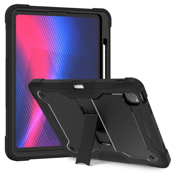 Allytechgroup Rugged Shockproof Case for Apple iPad Pro 13 M4 2024, Dual-Layers Kickstand Anti-Scratch Bumper With Pencil Holder Lightweight Kids Friendly Case Cover for iPad Pro 13" 2024, Black