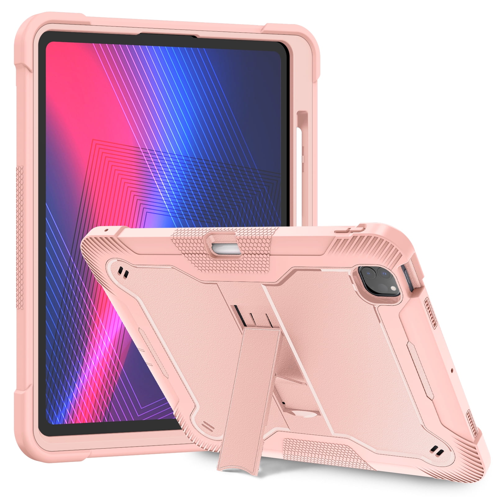 Allytechgroup Rugged Shockproof Case for Apple iPad Pro 13 M4 2024, Dual-Layers Kickstand Anti-Scratch Bumper With Pencil Holder Lightweight Kids Friendly Case Cover for iPad Pro 13" 2024, Rosegold