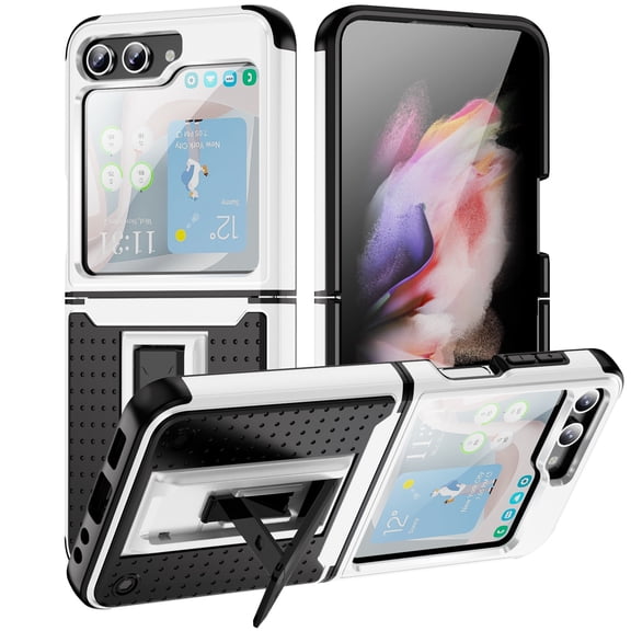 Allytechgroup Rugged Shockproof Case for Samsung Galaxy Z Flip 6, Military Grade Protective Anti-Slip Bumper Drop Proof Dual Layers TPU PC Back Case Cover for Samsung Galaxy Z Flip 6, White
