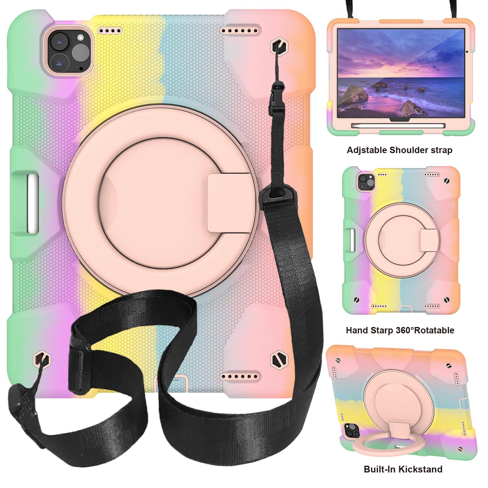 Allytechgroup Rugged Tablet Case for Apple iPad Air 11 Inch M3 2025/ iPad Air 11 Inch M2 2024, with Pencil Holder + Rotating Stand + Shoulder Strap Heavy Duty Protective Drop Proof Kids Friendly Cover