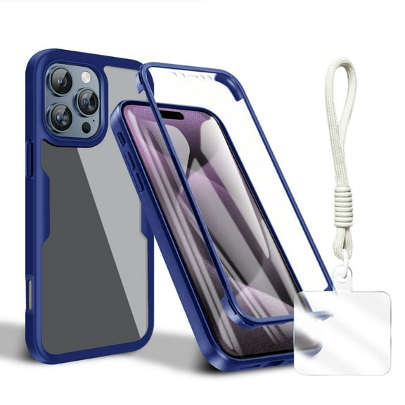 Allytechgroup Rugged iPhone 13 Pro Case with Built-in Screen Protector and Hand Strap, Full Body Shockproof Clear Cover for Apple iPhone 13 Pro, Anti-Scratch Protective iPhone 13 Pro Case,Blue