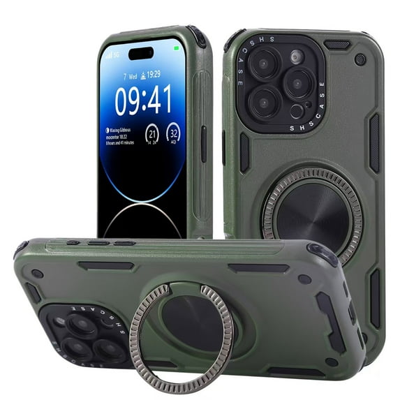 Allytechgroup Rugged iPhone 14 Pro Max Case with Magnetic Ring Stand, 360° Kickstand Military Grade Bumper Shockproof Armor Full Body Protective Phone Case for Apple iPhone 14 Pro Max, Armygreen