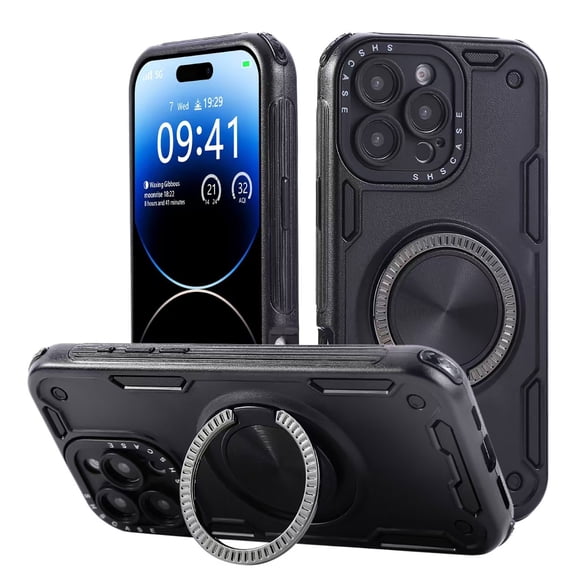 Allytechgroup Rugged iPhone 15 Case with Magnetic Ring Stand, 360° Kickstand Military Grade Bumper Shockproof Armor Full Body Protective Phone Case for Apple iPhone 15, Black