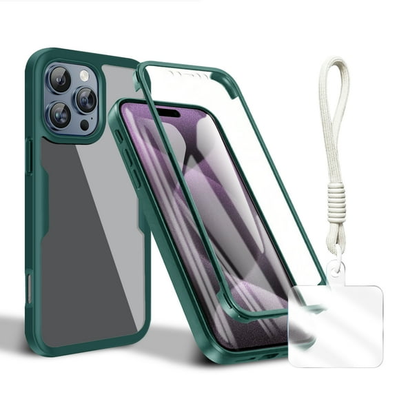 Allytechgroup Rugged iPhone 15 Pro Max Case with Built-in Screen Protector & Hand Strap, Full Body Shockproof Clear Cover for Apple iPhone 15 Pro Max, Anti-Scratch iPhone 15 Pro Max Case,Darkgreen