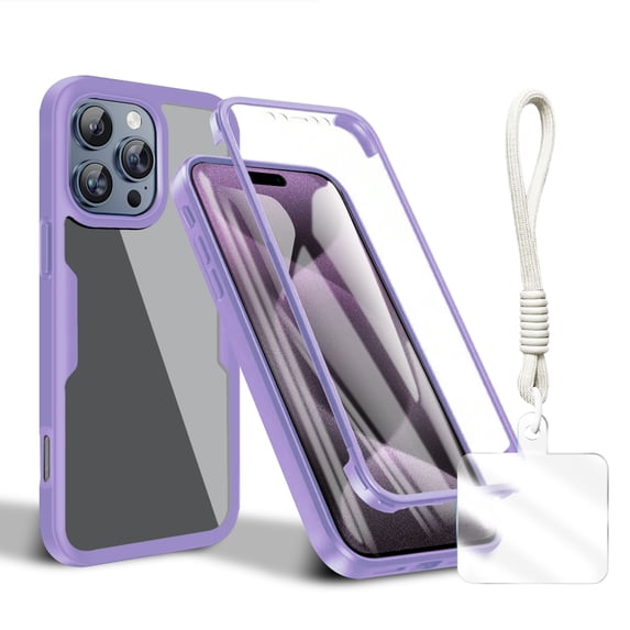Allytechgroup Rugged iPhone 16 Pro Case with Built-in Screen Protector and Hand Strap, Full Body Shockproof Clear Cover for Apple iPhone 16 Pro, Anti-Scratch Protective iPhone 16 Pro Case,Purple