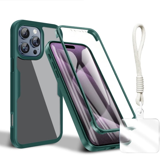 Allytechgroup Rugged iPhone 16 Pro Case with Built-in Screen Protector and Hand Strap, Full Body Shockproof Clear Cover for Apple iPhone 16 Pro, Anti-Scratch Protective iPhone 16 Pro Case,Darkgreen