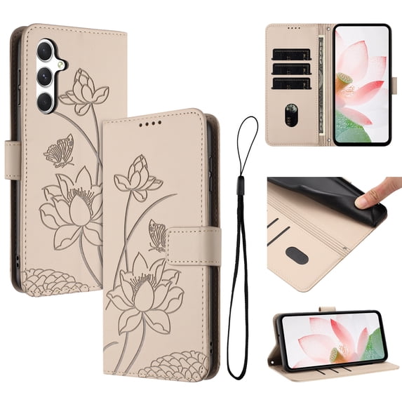 Allytechgroup for Samsung Galaxy A13 5G Flip Wallet Case, PU Leather Protective Case Cover with Credit Card Slot & Cash Slot Shock-Absorbent TPU Anti-Scratch Bumper for Women Girls, Beige