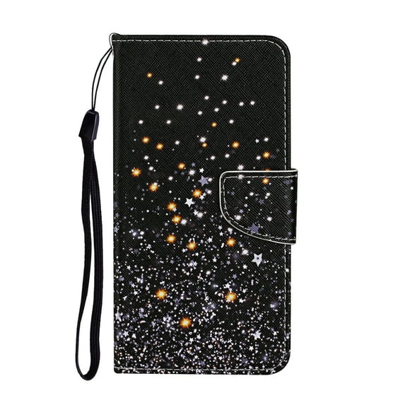 Allytechgroup for Samsung Galaxy A15 Flip Case, Rich Pattern with Card Slots and Credict Slots Magnetic Clasp Soft Shockproof Leather Protective Case with Lanyard - Starry Sky