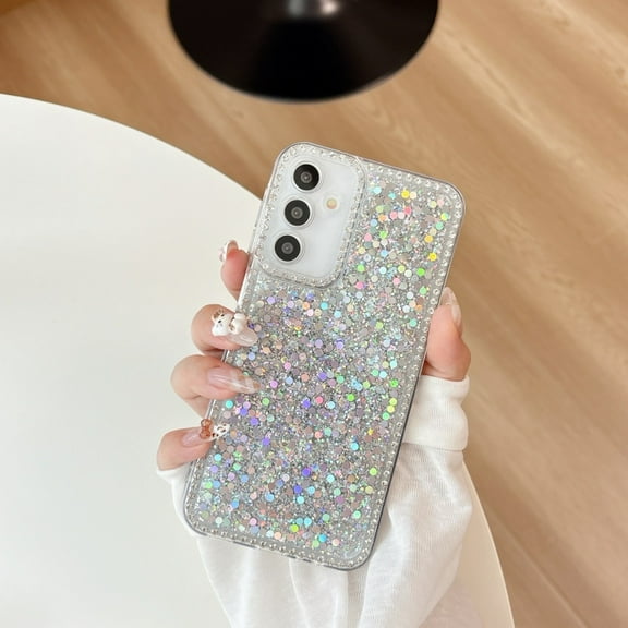 Allytechgroup for Samsung Galaxy A15 Glitter TPU Back Cover, Flexible Non-Slip Protective Case Anti-Scratch Anti-Fingerprint Shock-Absorbent Basic Phone Case Cover for Women Girls, Silver