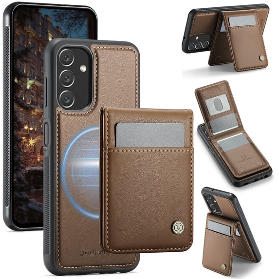 Allytechgroup for Samsung Galaxy A16 5G Case, Pu Leather Detachable Cards Holder 2 In 1 Wallet Case Comaptible with Magsafe Kickstand Magnetic Shockproof Back Cover for Samsung Galaxy A16 5G, Brown