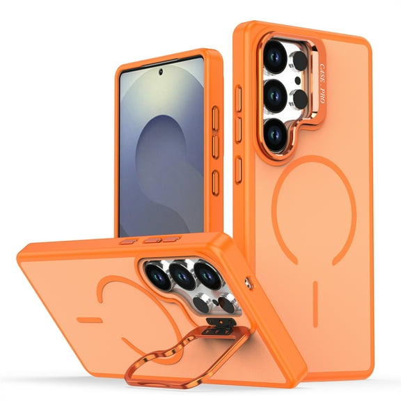 Allytechgroup for Samsung Galaxy A17 5G Back Cover Protective Case with Kickstand, Shock-Absorbent PC+TPU Anti-Scratch Anti-Fingerprint Military Grade Drop Protection for Women Men, Orange
