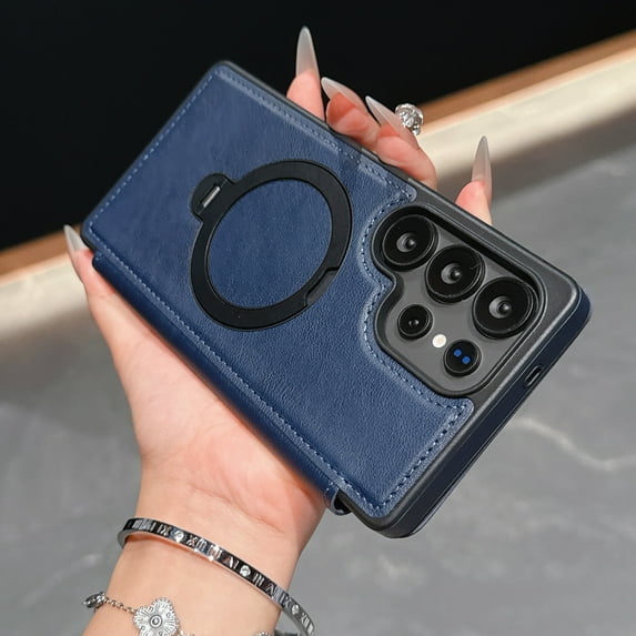 Allytechgroup For Samsung Galaxy A17 5G Flip Case with Magnetic Kickstand, Shock-Absorbent PU Leather Protective Cover, Lightweight Non-Slip Basic Case with Card Pocket For Women Men, Blue