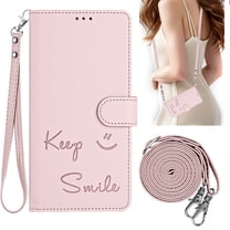 Allytechgroup for Samsung Galaxy A17 5G Wallet Case, Flip Cover with Hand Strap & Crossbody Lanyard, Card Holder, Protective Smile Design Phone Case Cover for Samsung Galaxy A17 5G,Pink