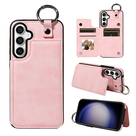Allytechgroup for Samsung Galaxy A22 5G Phone Case, Wallet Cover with Cards Holder Ring Holder Stand, Kickstand Shockproof Flip RFID Blocking Wallet Case for Samsung Galaxy A22 5G, Rosegold
