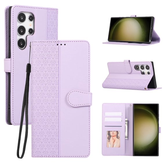 Allytechgroup for Samsung Galaxy A23 4G Wallet Case, Stylish Phone Case with Card Slots RFID Blocking Flip Stand PU Leather Shockproof Convenient Hand Wrist Case Cover for Galaxy A23 4G,Purple