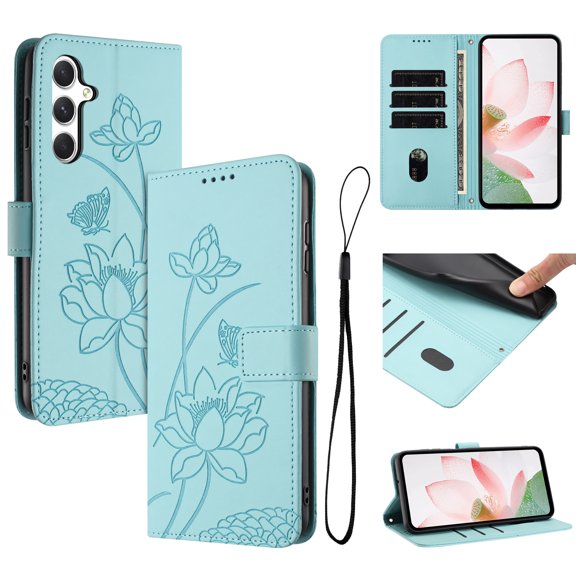 Allytechgroup for Samsung Galaxy A24 4G Flip Wallet Case, PU Leather Protective Case Cover with Credit Card Slot & Cash Slot Shock-Absorbent TPU Anti-Scratch Bumper for Women Girls, Green
