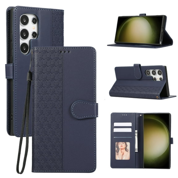 Allytechgroup for Samsung Galaxy A24 4G Wallet Case, Stylish Phone Case with Card Slots RFID Blocking Flip Stand PU Leather Shockproof Convenient Hand Wrist Case Cover for Galaxy A24 4G,Blue