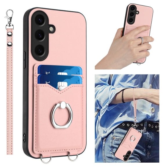 Allytechgroup Samsung Galaxy A24 4G Wallet Case for Women Men, Premium PU Leather Shockproof Hand Wrist Slim Fit Back Cover Phone Case for Samsung Galaxy A24 4G, Rosegold