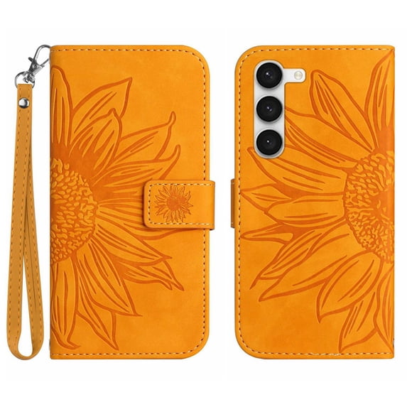 Allytechgroup for Samsung Galaxy A25 5G Case, Embossed Sunflower PU Leather & TPU Anti-Scratch Shockproof Magnetic Button Protective Kickstand Case for Samsung Galaxy A25 5G, Yellow