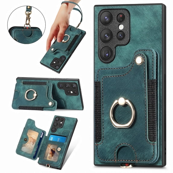 Allytechgroup for Samsung Galaxy A25 5G Case Wallet, RFID Blocking Multiple Cards Slots Ring Holder Stand Shockproof Protective Hand Wrist Wallet Case Cover for Samsung Galaxy A25 5G, Green