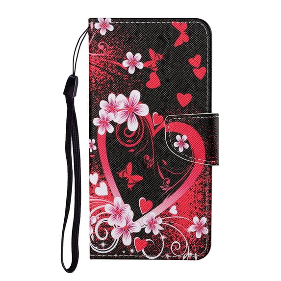 Allytechgroup for Samsung Galaxy A25 5G Flip Case, Rich Pattern with Card Slots and Credict Slots Magnetic Clasp Soft Shockproof Leather Protective Case with Lanyard - Heart Flower