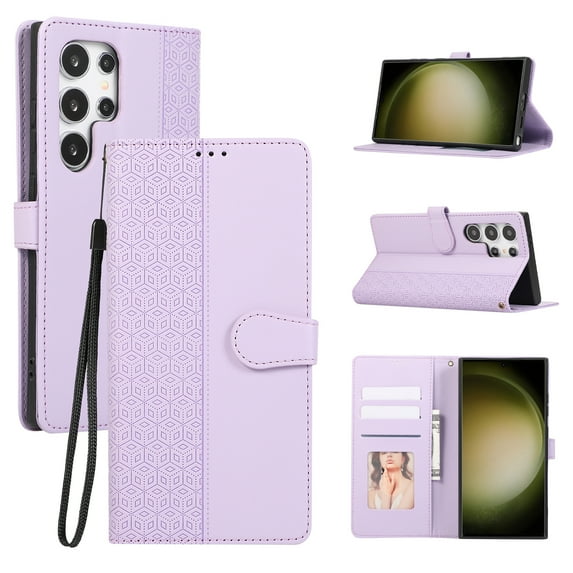 Allytechgroup for Samsung Galaxy A25 5G Wallet Case, Stylish Phone Case with Card Slots RFID Blocking Flip Stand PU Leather Shockproof Convenient Hand Wrist Case Cover for Galaxy A25 5G,Purple