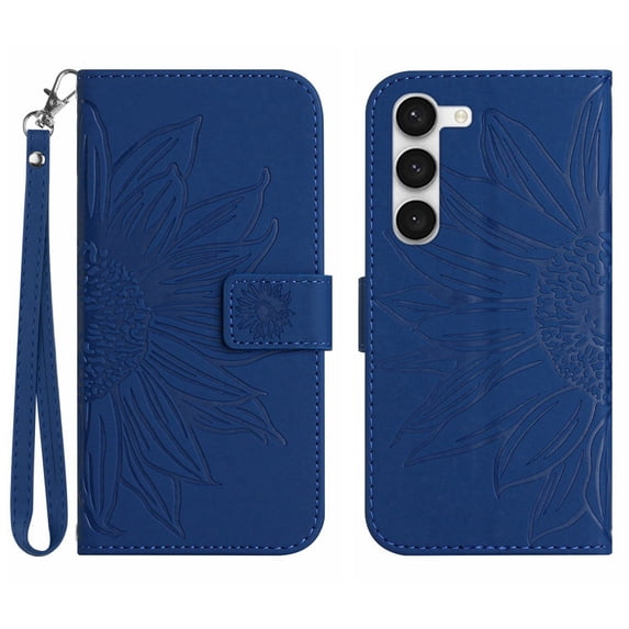 Allytechgroup for Samsung Galaxy A26 5G Case, Embossed Sunflower PU Leather & TPU Anti-Scratch Shockproof Magnetic Button Protective Kickstand Case for Samsung Galaxy A26 5G, Darkblue