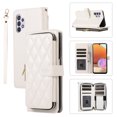thumbnail image 1 of Allytechgroup for Samsung Galaxy A32 4G Wallet Case, Premium PU Leather Magnetic Buckle Zipper Pocket Card Slots Flip Stand Protective Cover with Hand Strap & Shoulder Strap - White, 1 of 12