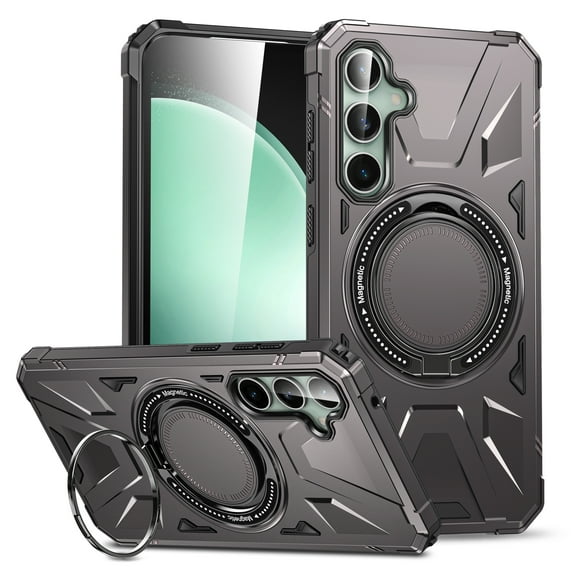 Allytechgroup for Samsung Galaxy A35 Hybrid Durable Protective Case with 360 Degree Rotatable Ring Stand Holder, Fit Magnetic Car Mount Wireless Charging, Hard PC Back Cover Shockproof Case, Gray