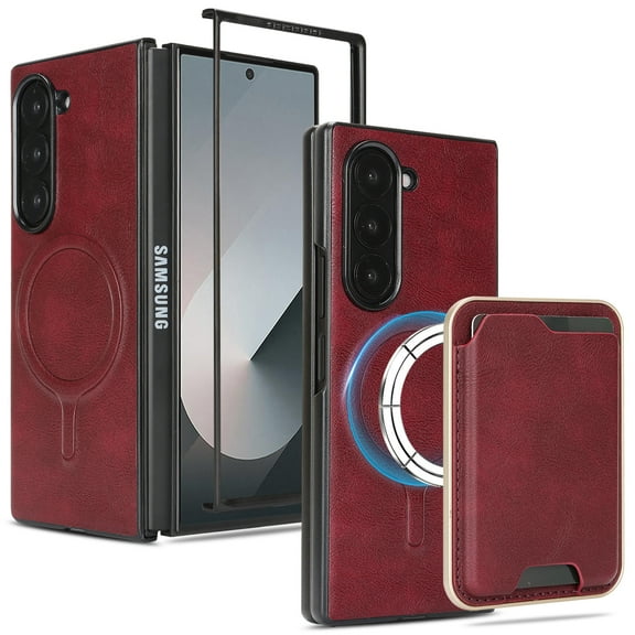 Allytechgroup for Samsung Galaxy A36 5G Phone Case with Card Holder [Compatible with Magsafe Wireless Charging] Flip PU Leather Magnetic Wallet Back Case Soft TPU Bumper Shockproof Cover, Winered