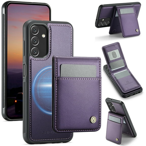 Allytechgroup for Samsung Galaxy A50 Case, Pu Leather Detachable Cards Holder 2 In 1 Wallet Case Comaptible with MagSafe Kickstand Magnetic Shockproof Back Cover for Samsung Galaxy A50, Purple