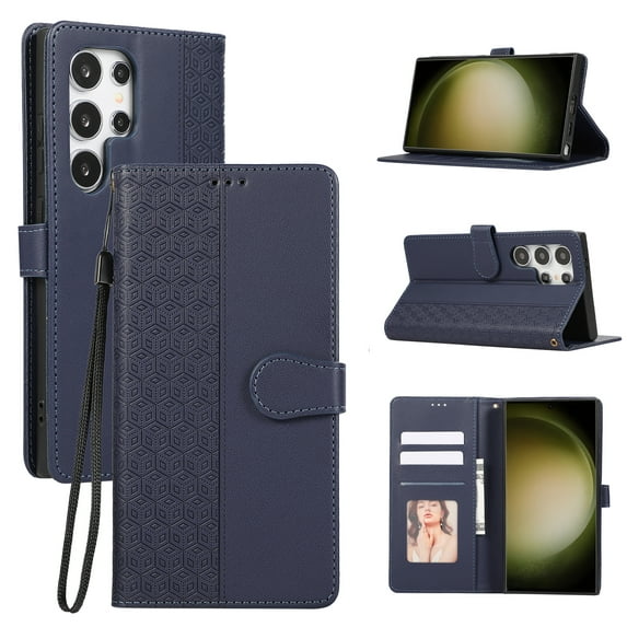 Allytechgroup for Samsung Galaxy A54 5G Wallet Case, Stylish Phone Case with Card Slots RFID Blocking Flip Stand PU Leather Shockproof Convenient Hand Wrist Case Cover for Galaxy A54 5G,Blue