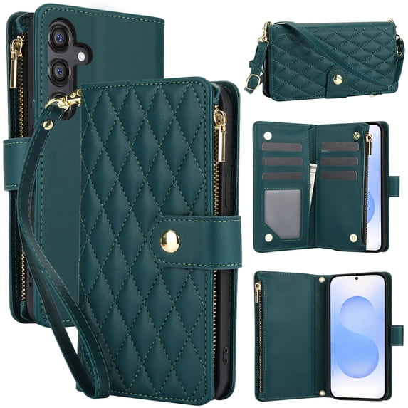 Allytechgroup for Samsung Galaxy A56 5G Case, Multifunctional Phone Case for Samsung Galaxy A56 5G with Wallet, Card Holder, RFID Blocking, Crossbody Strap & Stand Feature, Green