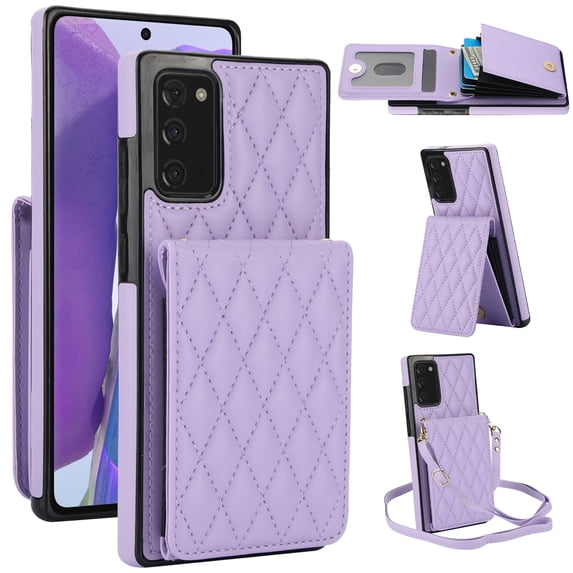 Allytechgroup for Samsung Galaxy Note 20 Case, Wallet Phone Case with Card Holder, Crossbody Strap, Stand Feature, RFID Blocking, PU Leather & TPU Shockproof Samsung Galaxy Note 20 Cover, Purple