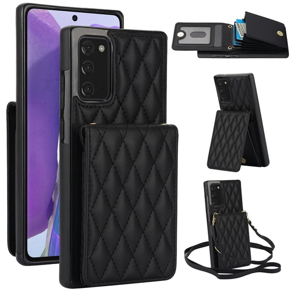 Allytechgroup for Samsung Galaxy Note 20 Case, Wallet Phone Case with Card Holder, Crossbody Strap, Stand Feature, RFID Blocking, PU Leather & TPU Shockproof Samsung Galaxy Note 20 Cover, Black