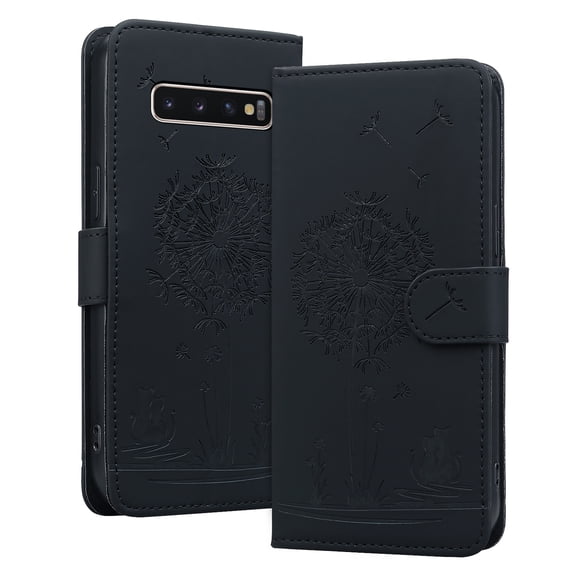 Allytechgroup for Samsung Galaxy S10+ Case with Credit Card Slot, RFID Blocking PU Leather Flip Wallet Case for Women Girls Shockproof Protective Case Cover for Samsung Galaxy S10+, Black