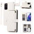 thumbnail image 1 of Allytechgroup for Samsung Galaxy S20+ Wallet Case, Premium PU Leather Magnetic Buckle Zipper Pocket Card Slots Flip Stand Protective Cover with Hand Strap & Shoulder Strap - White, 1 of 12