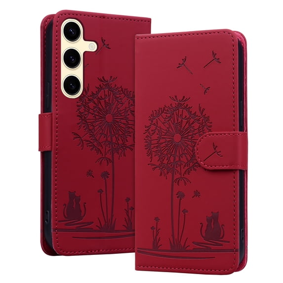 Allytechgroup for Samsung Galaxy S21 FE Case with Credit Card Slot, RFID Blocking PU Leather Flip Wallet Case for Women Girls Shockproof Protective Case Cover for Samsung Galaxy S21 FE, Red