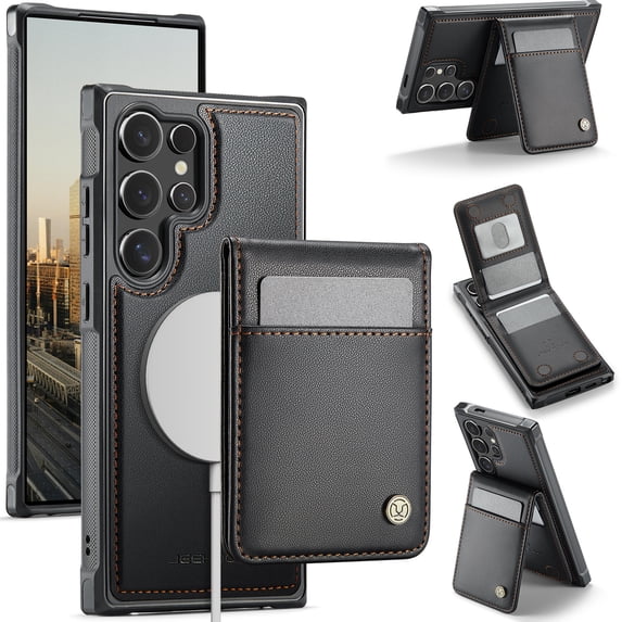 Allytechgroup for Samsung Galaxy S21 Ultra Case, Pu Leather Detachable Cards Holder 2 In 1 Wallet Case Comaptible with Magsafe Kickstand Magnetic Shockproof Back Cover for Galaxy S21 Ultra, Black