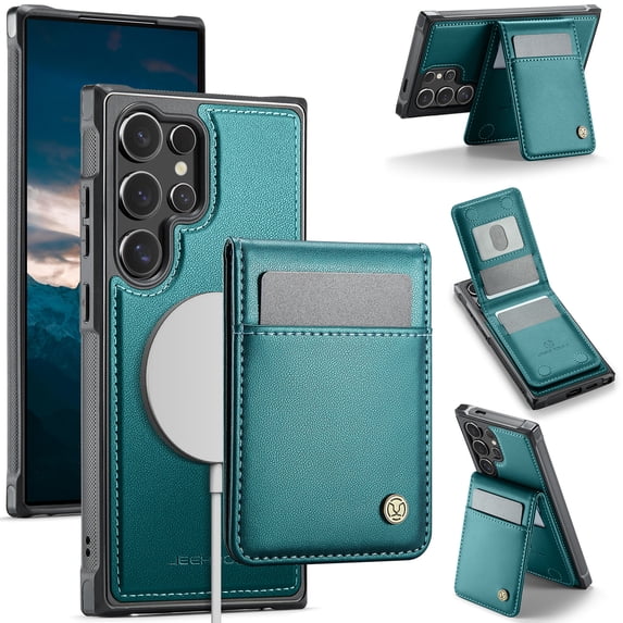 Allytechgroup for Samsung Galaxy S21 Ultra Case, Pu Leather Detachable Cards Holder 2 In 1 Wallet Case Comaptible with Magsafe Kickstand Magnetic Shockproof Back Cover for Galaxy S21 Ultra, Blue