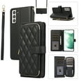 thumbnail image 1 of Allytechgroup for Samsung Galaxy S21+ Wallet Case, Premium PU Leather Magnetic Buckle Zipper Pocket Card Slots Flip Stand Protective Cover with Hand Strap & Shoulder Strap - Black, 1 of 11