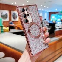 Allytechgroup For Samsung Galaxy S22 Case for Girls Women, Bling Leopard Pattern Luxury Back Cover Compatible with Magsafe Anti-Scratch Shockproof Slim Fit Shell Phone Case, Pink