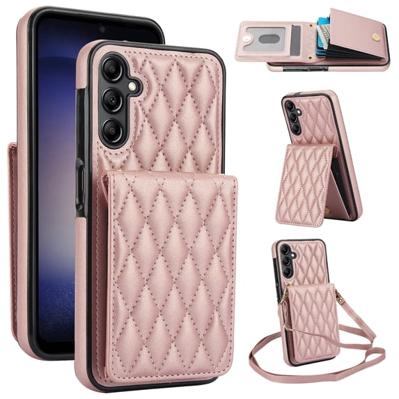 Allytechgroup for Samsung Galaxy S22 Case, Wallet Phone Case with Card Holder, Crossbody Strap, Stand Feature, RFID Blocking, PU Leather & TPU Shockproof Samsung Galaxy S22 Cover, Rosegold