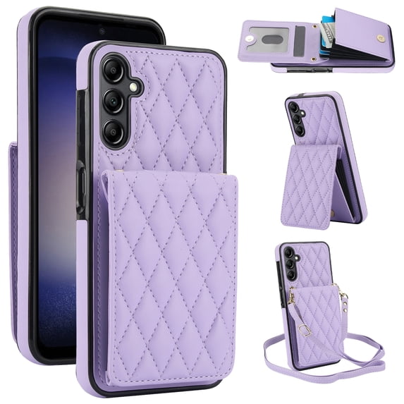 Allytechgroup for Samsung Galaxy S22 Case, Wallet Phone Case with Card Holder, Crossbody Strap, Stand Feature, RFID Blocking, PU Leather & TPU Shockproof Samsung Galaxy S22 Cover, Purple