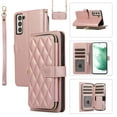 thumbnail image 1 of Allytechgroup for Samsung Galaxy S22 Plus Wallet Case, Premium PU Leather Magnetic Buckle Zipper Pocket Card Slots Flip Stand Protective Cover with Hand Strap & Shoulder Strap - Rosegold, 1 of 12