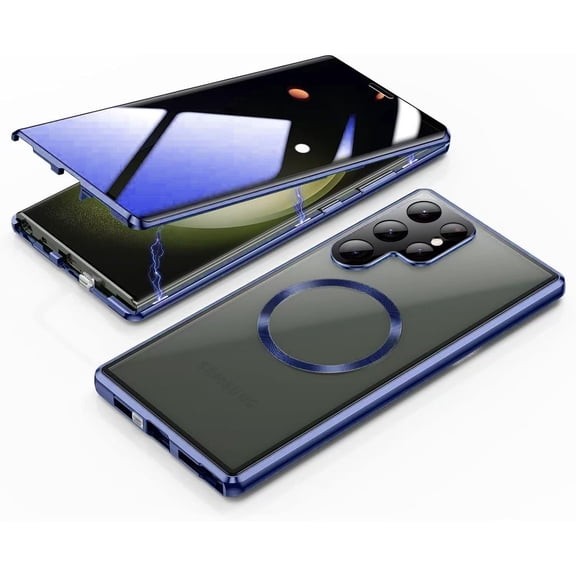Allytechgroup for Samsung Galaxy S22 Ultra Case with Privacy Screen Protector, [Compatible with Magsafe] Non-Slip Glossy Shockproof Magnetic Back Cover Full Body Protective for Women Men, Blue