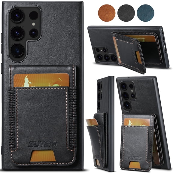 Allytechgroup for Samsung Galaxy S22 Ultra Case, Retro Luxury PU Leather Kickstand Cover with Credit Card Slots, Magnetic Closure Lightweight Shockproof Protective Shell for Galaxy S22 Ultra, Black