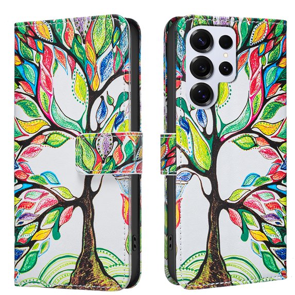 Allytechgroup Samsung Galaxy S22 Ultra Case Wallet Cover with Card Holder, Flip PU Leather Phone Case for Samsung Samsung Galaxy S22 Ultra with RFID Blocking, Kickstand & Magnetic Closure, Tree