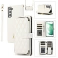 thumbnail image 1 of Allytechgroup for Samsung Galaxy S22 Wallet Case, Premium PU Leather Magnetic Buckle Zipper Pocket Card Slots Flip Stand Protective Cover with Hand Strap & Shoulder Strap - White, 1 of 12